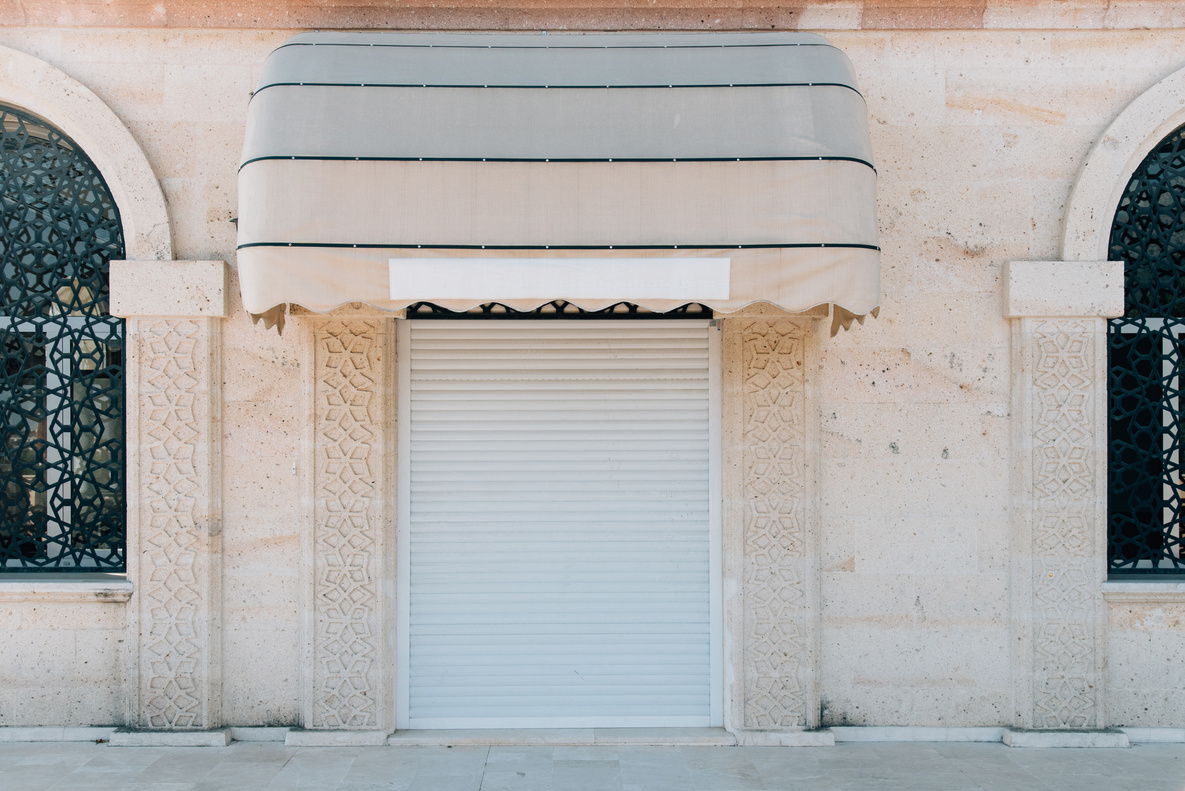 Entrance facade store exterior. Blank shop exterior mock up.